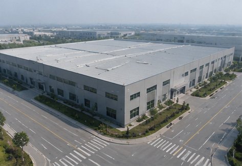 Aerial view of DESHINE manufacturing factory producing industrial construction materials and engineering systems